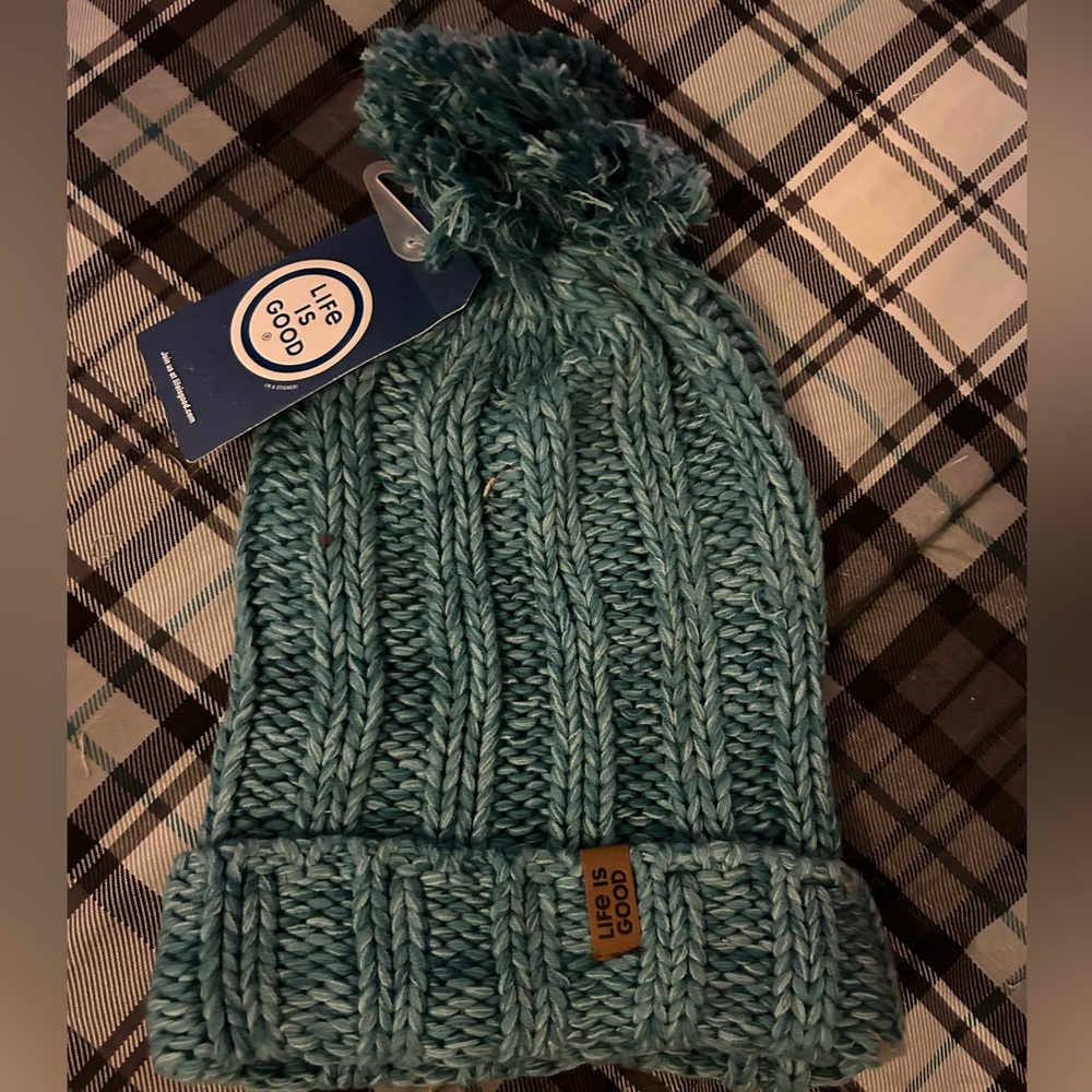 Life is Good slouchy pom beanie